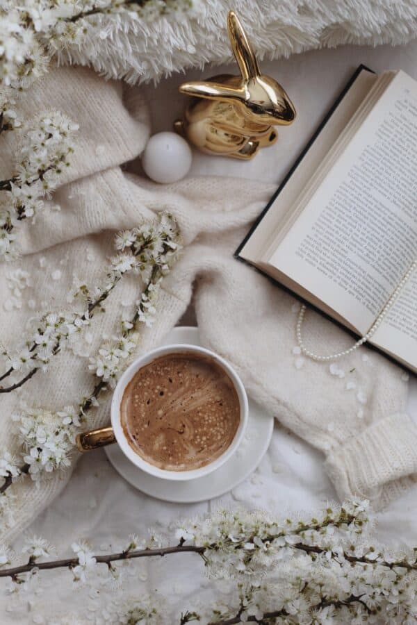spring, coffee, flowers, flat lay, nature, flower background, flower wallpaper, beautiful flowers, book, breakfast