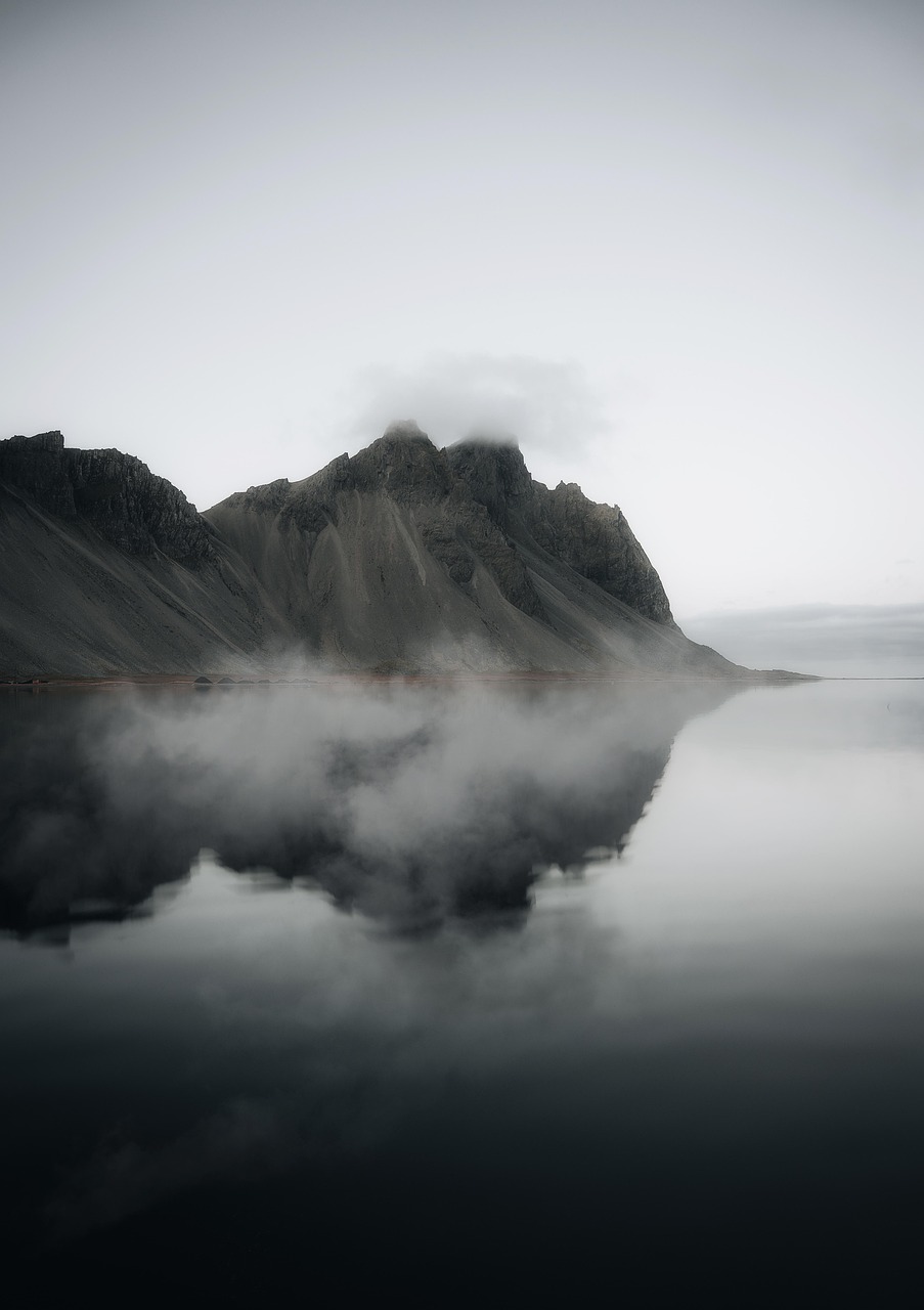 mountains, road trip, vacation, summer, landscape, scenery, nature, fog, clouds, water, reflection, waterfall, reykjavik, iceland, aesthetic wallpaper, phone wallpaper